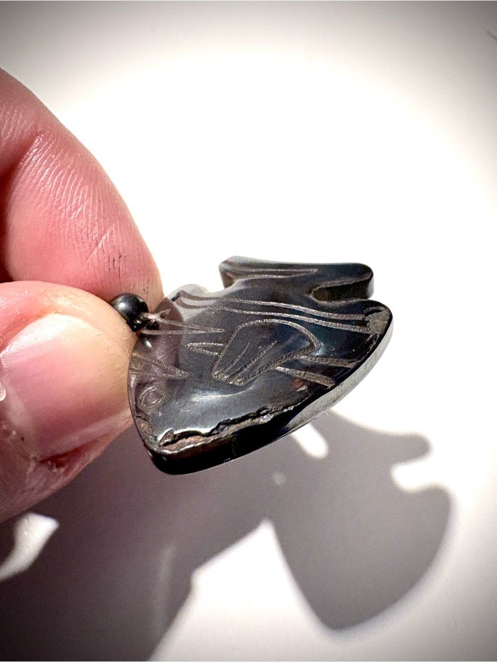 Hematite Fish Pendant Bead Necklace -Vintage 1990s - Picture 3 of 3